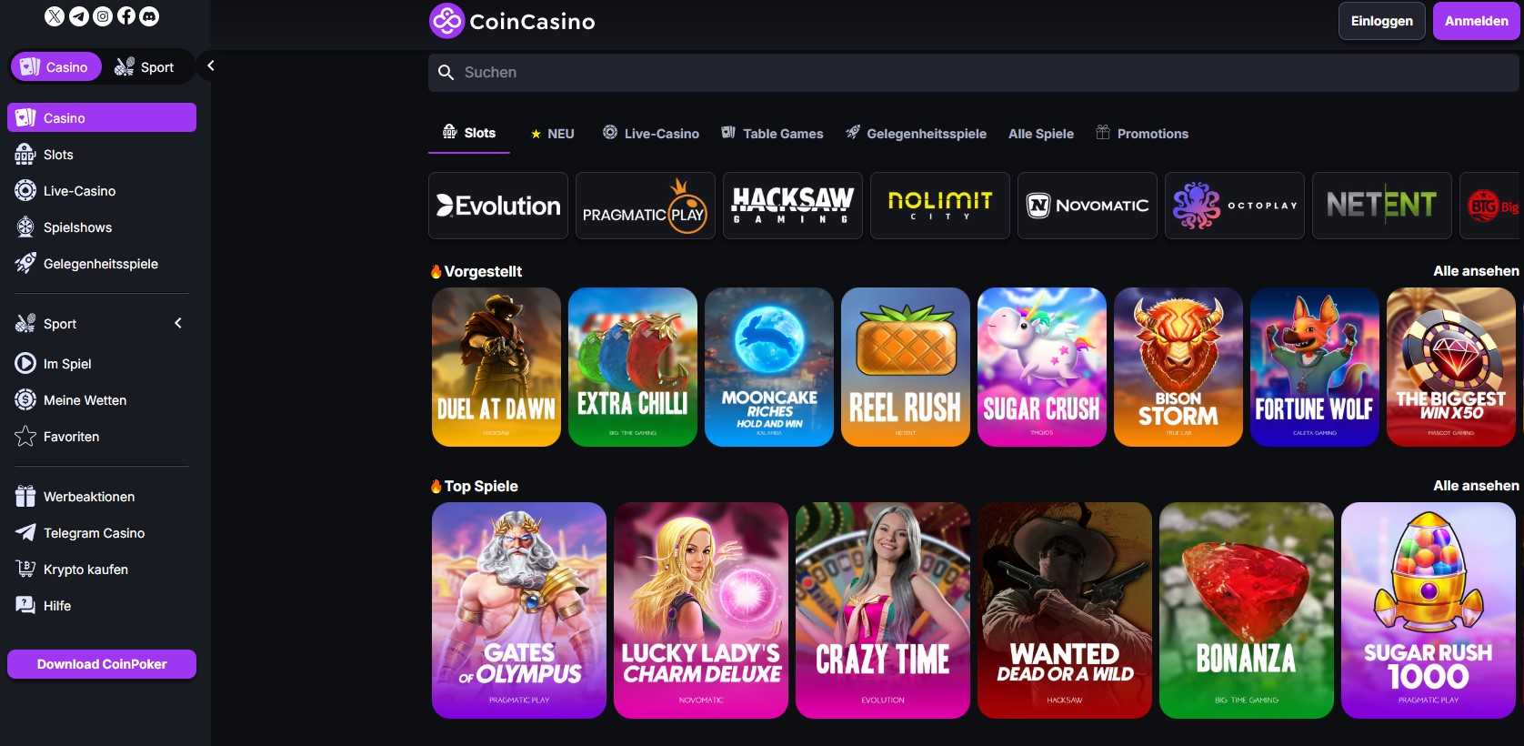 CoinCasino - Krypto-Fokus und viele Crash Games